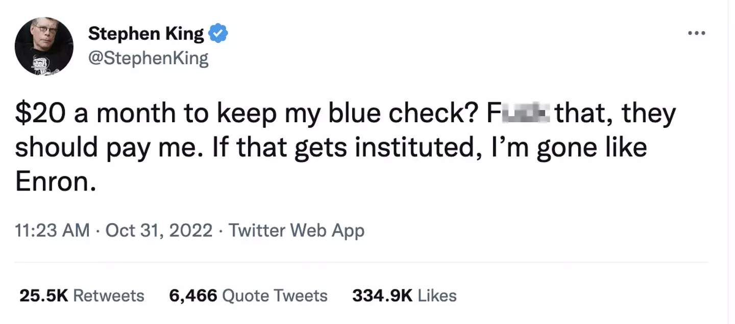 Stephen King has shared his opinion on the matter on Twitter.