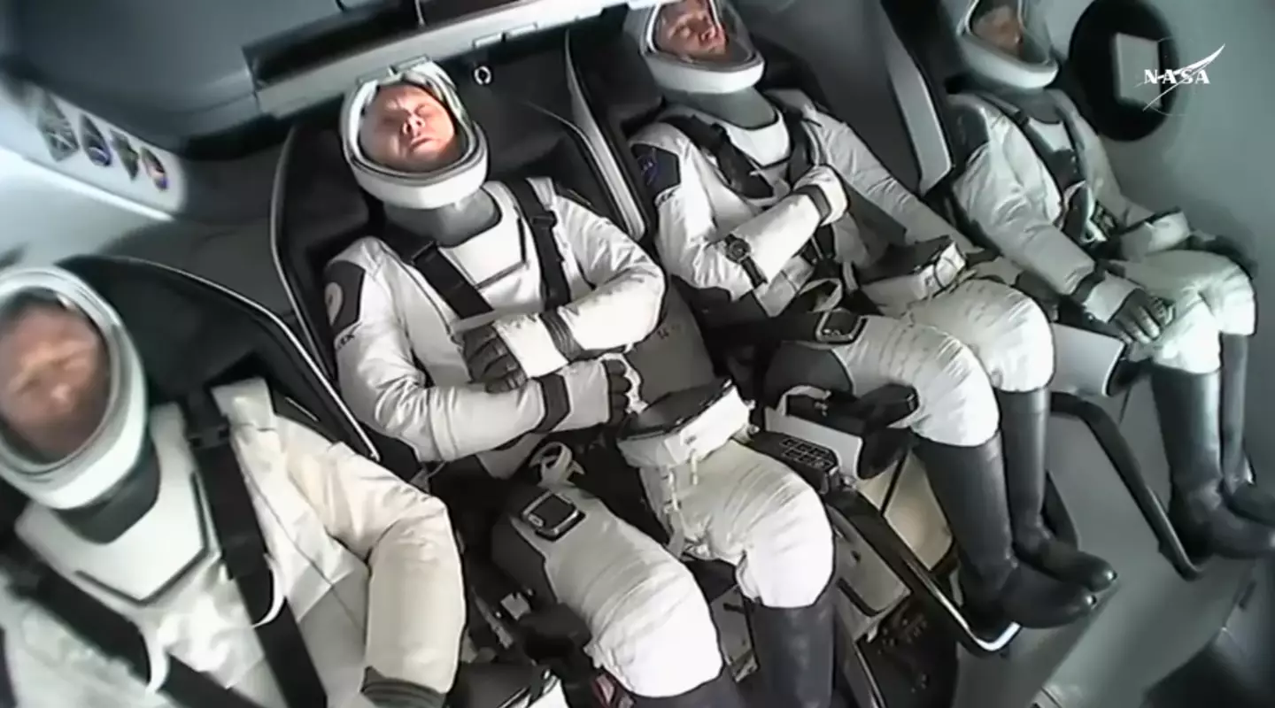 The team bracing for landing (NASA)