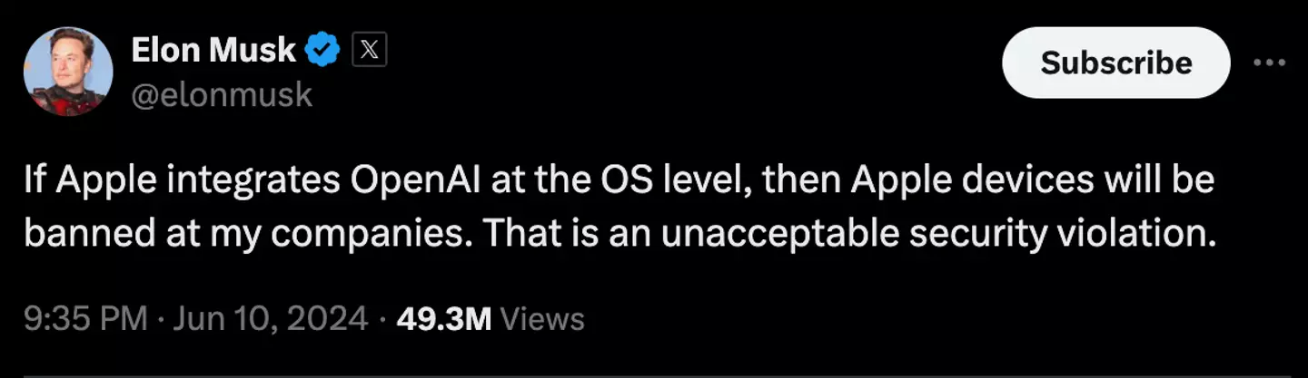 Elon Musk has a warning for Apple (X/ @elonmusk)