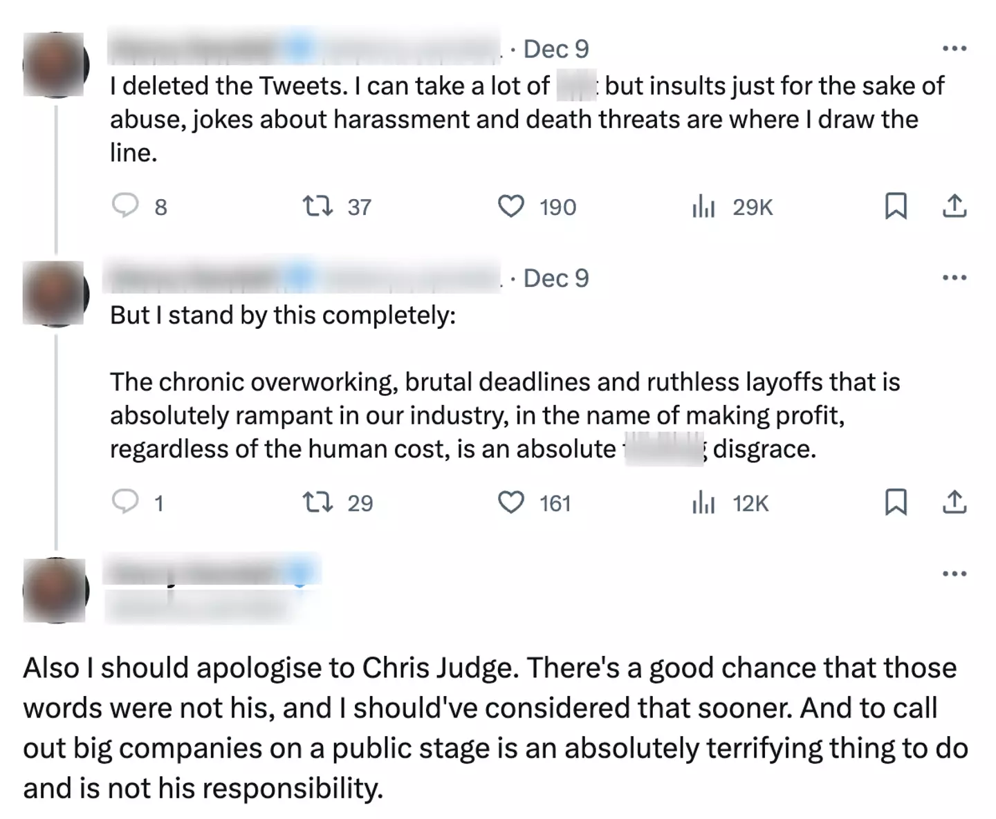 One person has since apologized to Christopher Judge.
