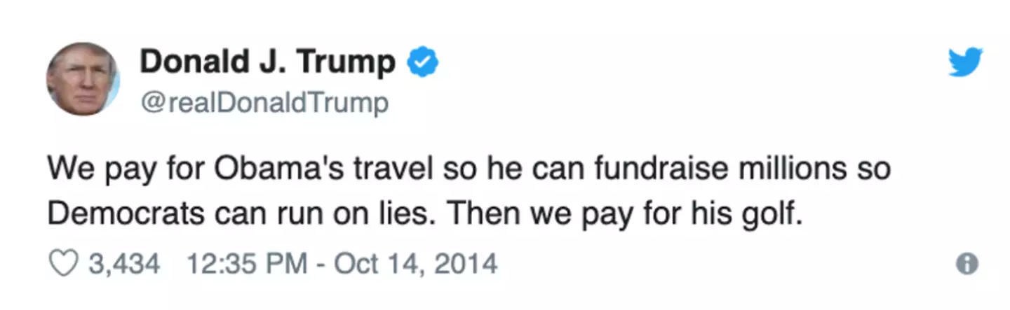 Donald Trump often criticized Barack Obama's golfing habits (Twitter)