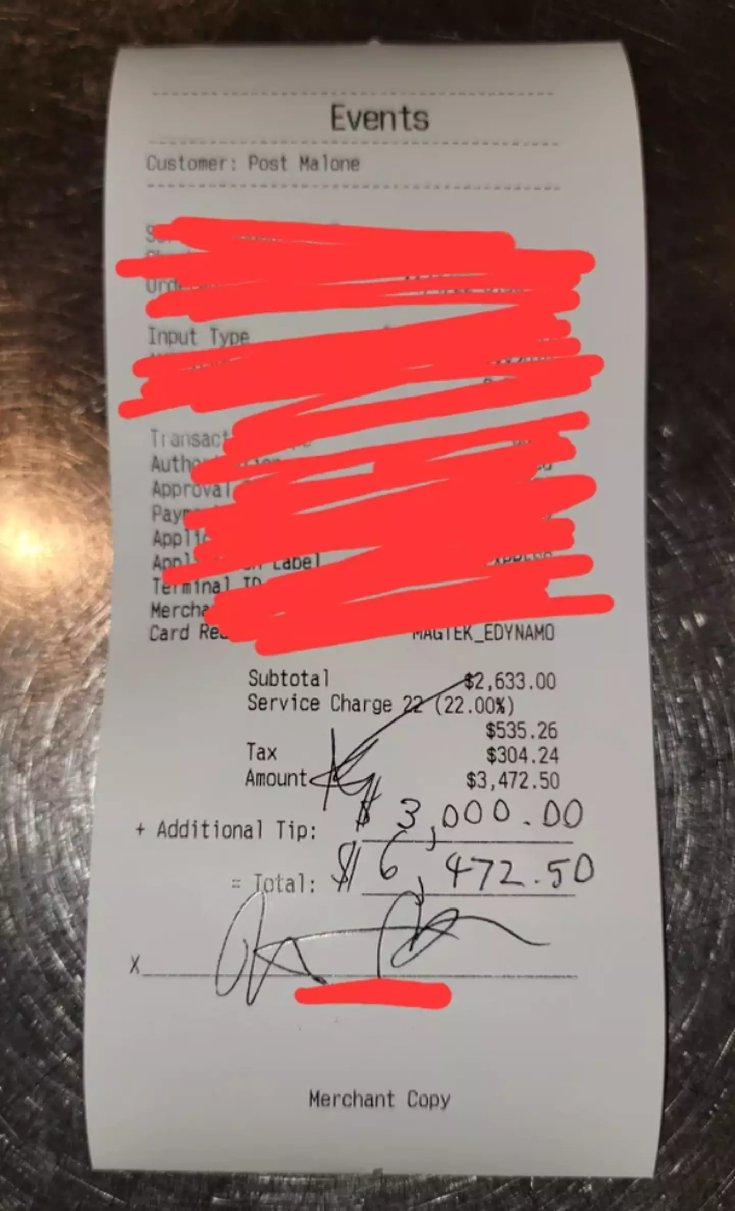 The server shared a picture of the tip on Reddit.