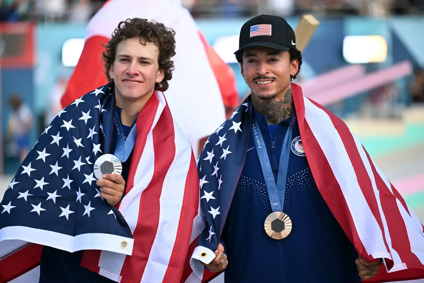 The medal not long after Nyjah Huston won it. (KIRILL KUDRYAVTSEV/AFP via Getty Images)