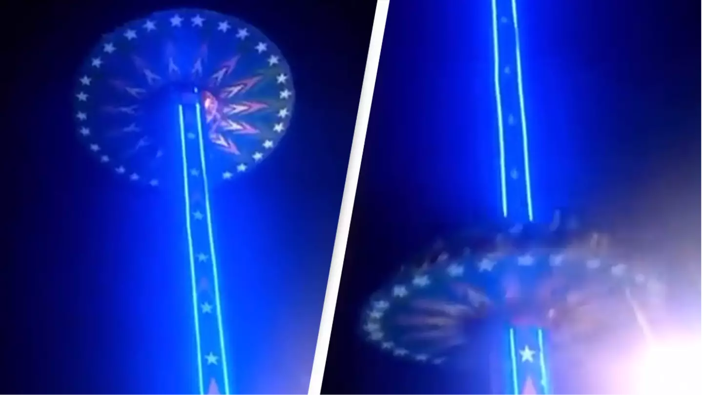 Fairground ride crashes to ground in shocking footage