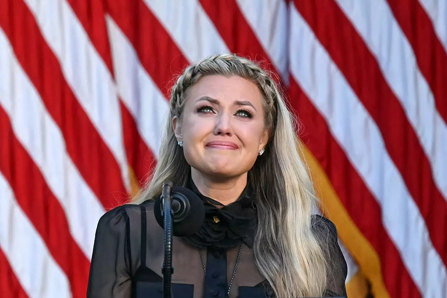 Erika Kirk was present at the Utah event when her husband was shot dead (ANDREW CABALLERO-REYNOLDS/AFP via Getty Images)