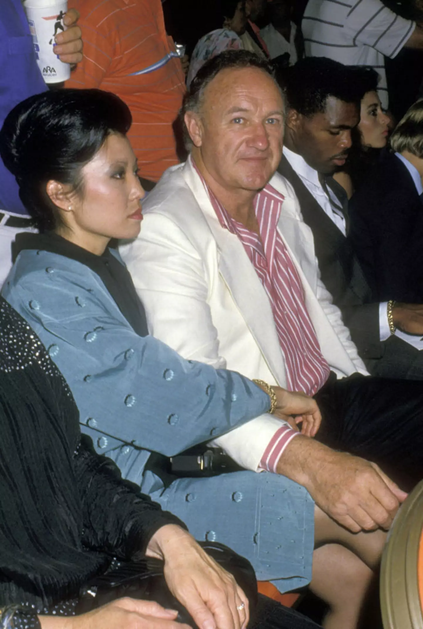 Gene Hackman and Betsy Arakawa during Mike Tyson vs Michael Spinks fight, back in 1988 (Ron Galella/Ron Galella Collection via Getty Images)