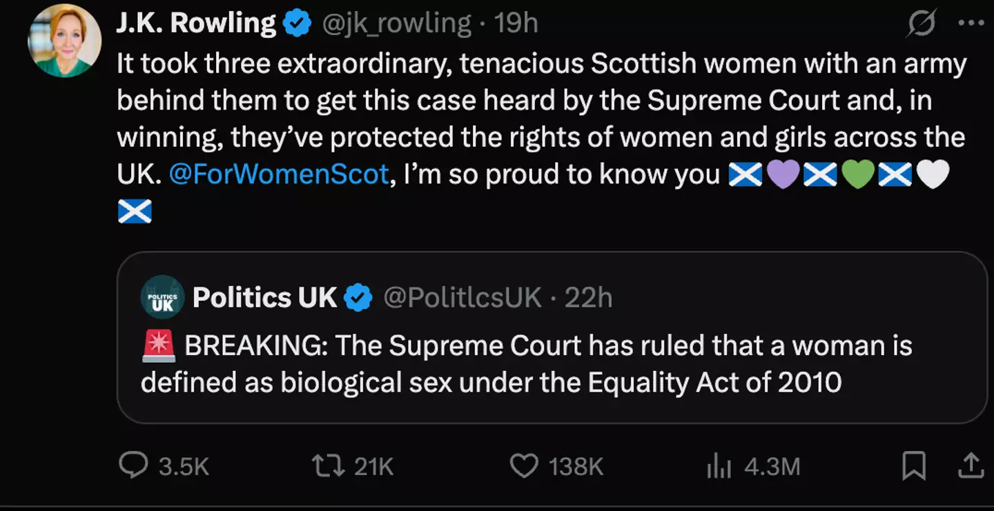 JK Rowling reacts to Supreme Court ruling (Twitter/ @jk_rowling)
