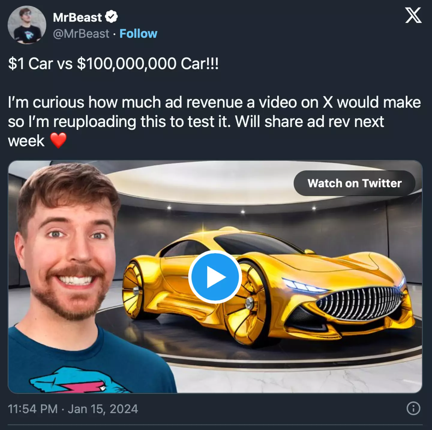 A full-length video from MrBeast is on YouTube now.