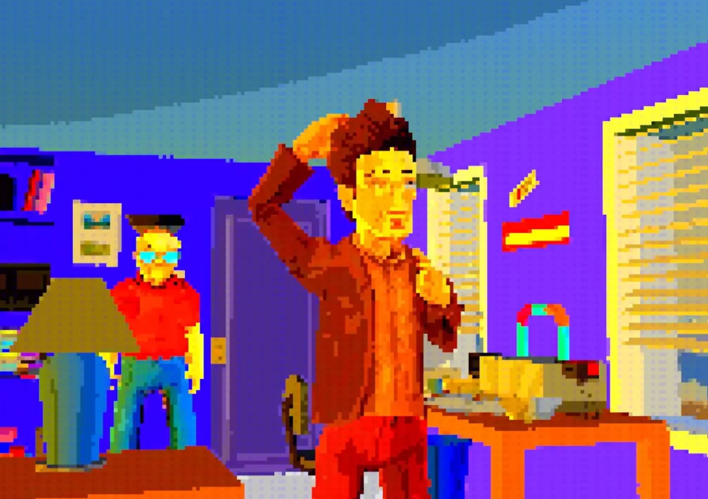 An AI generated script is acted out by pixelated characters, and it never stops.