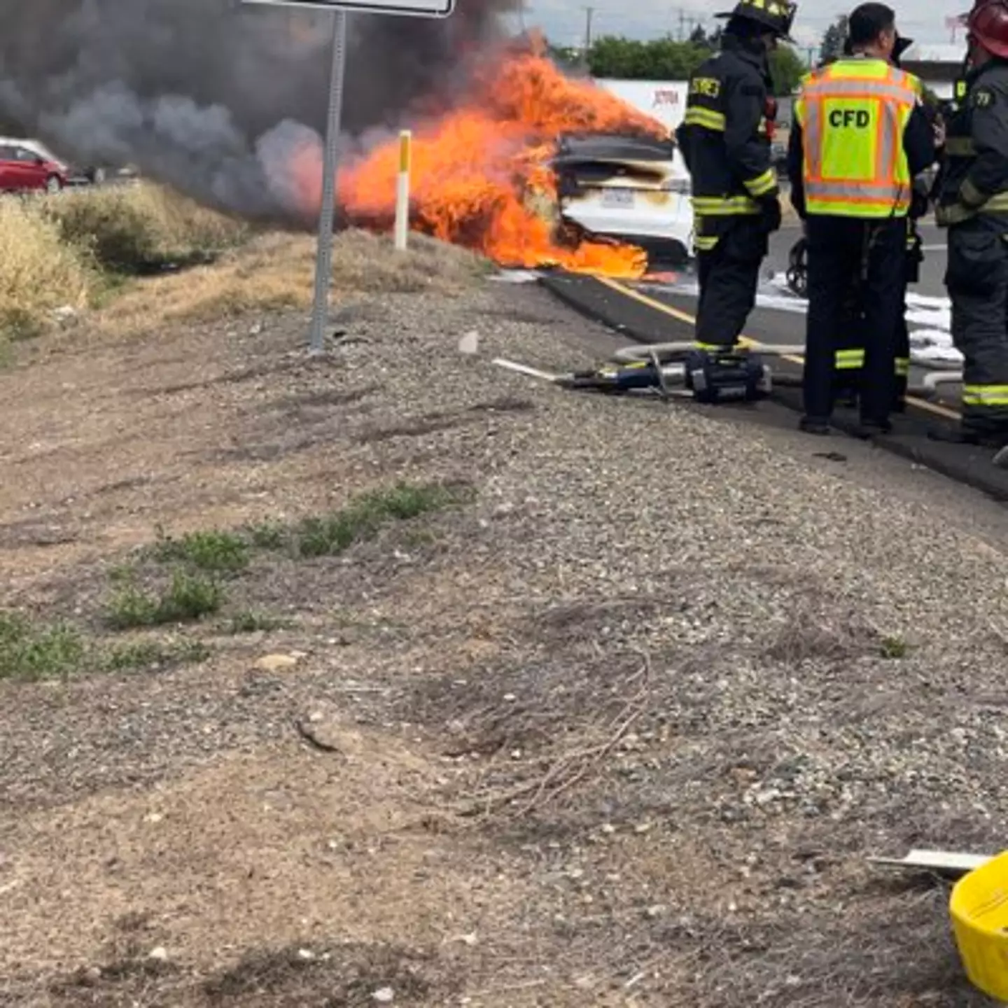 The car caught fire after the driver noticed it shaking from under him.