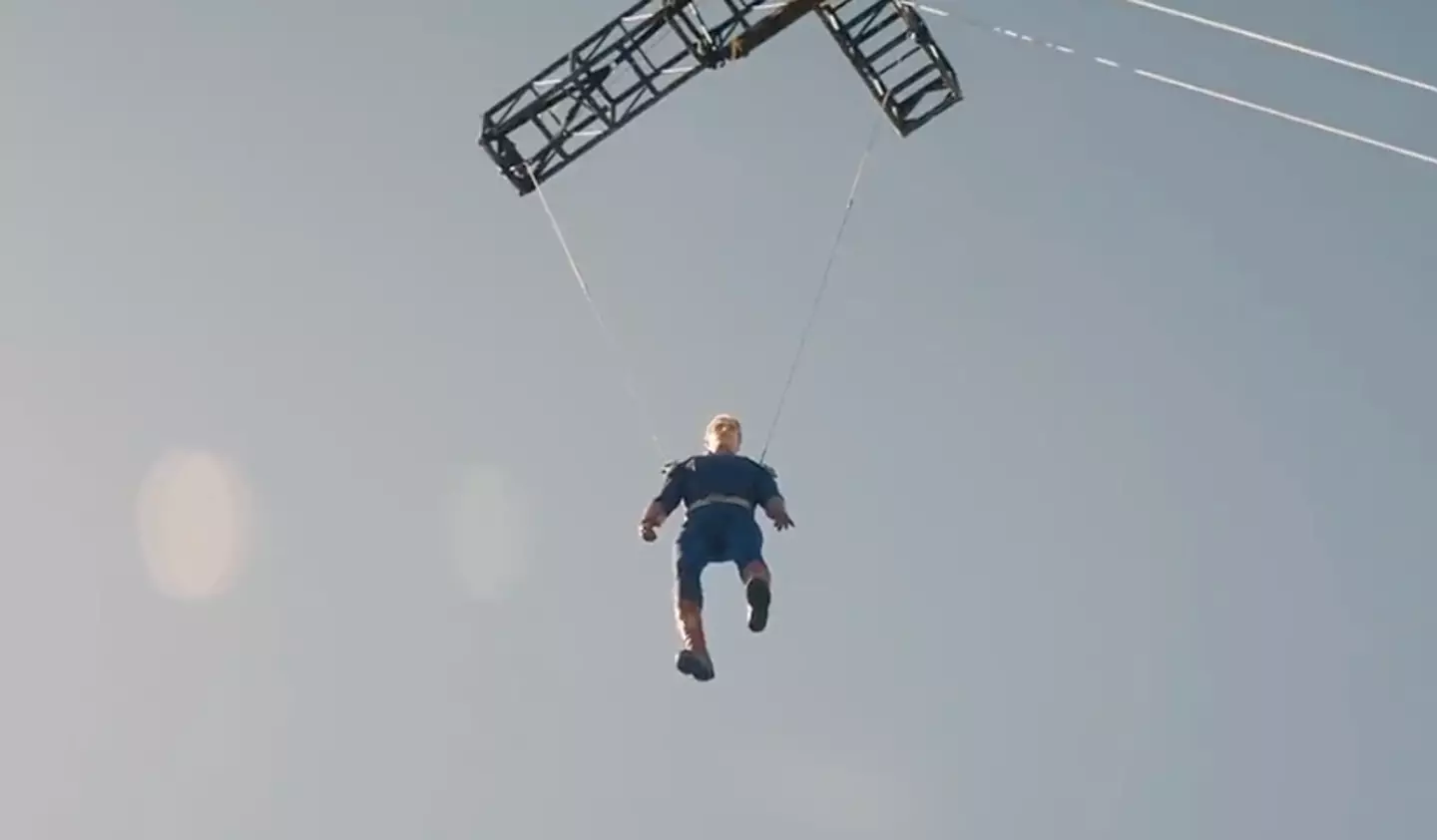 Starr's stunt sees him lifted extremely high in the air.