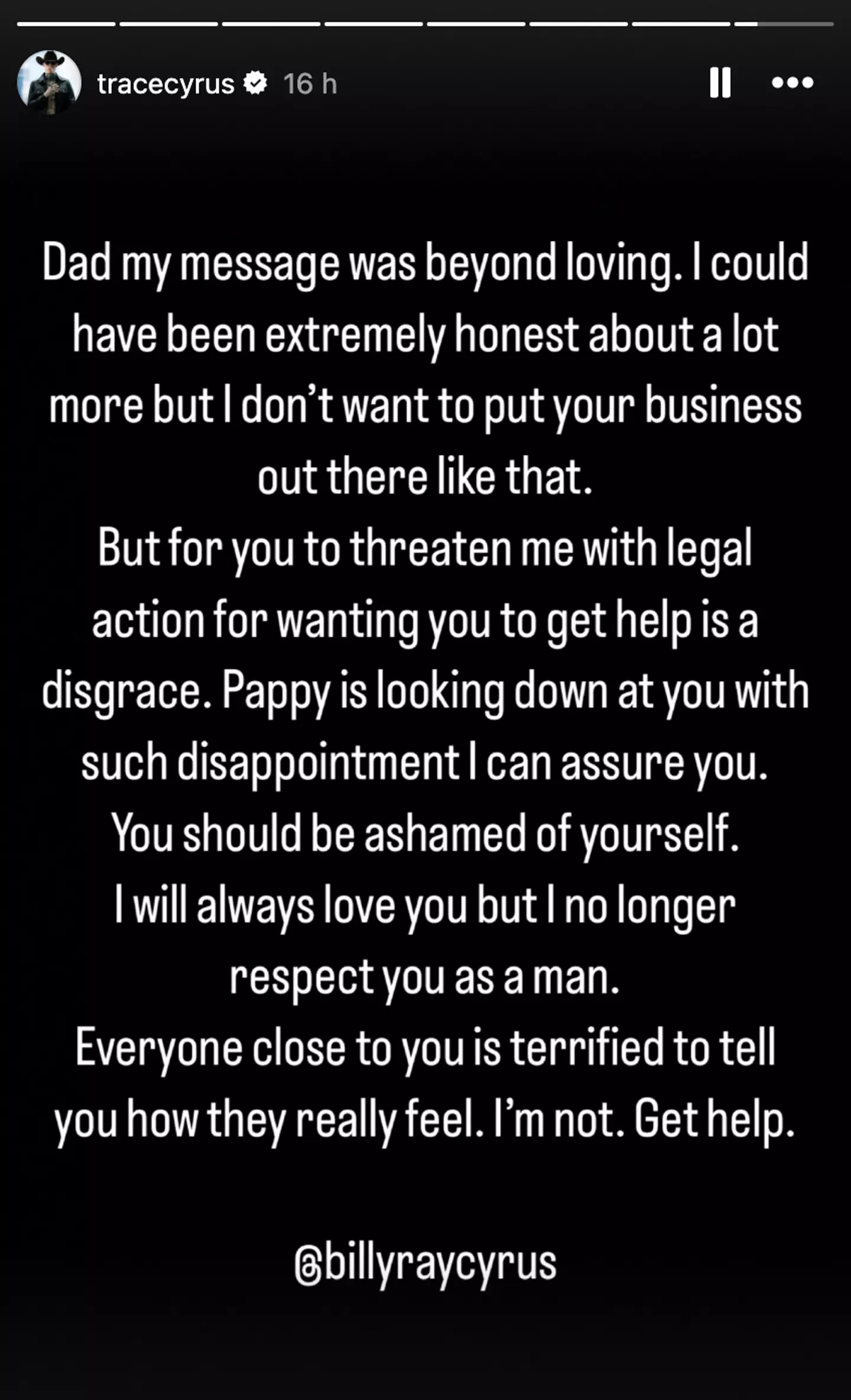 Trace Cyrus has alleged that his dad has threatened legal action against him (tracecyrus/Instagram)