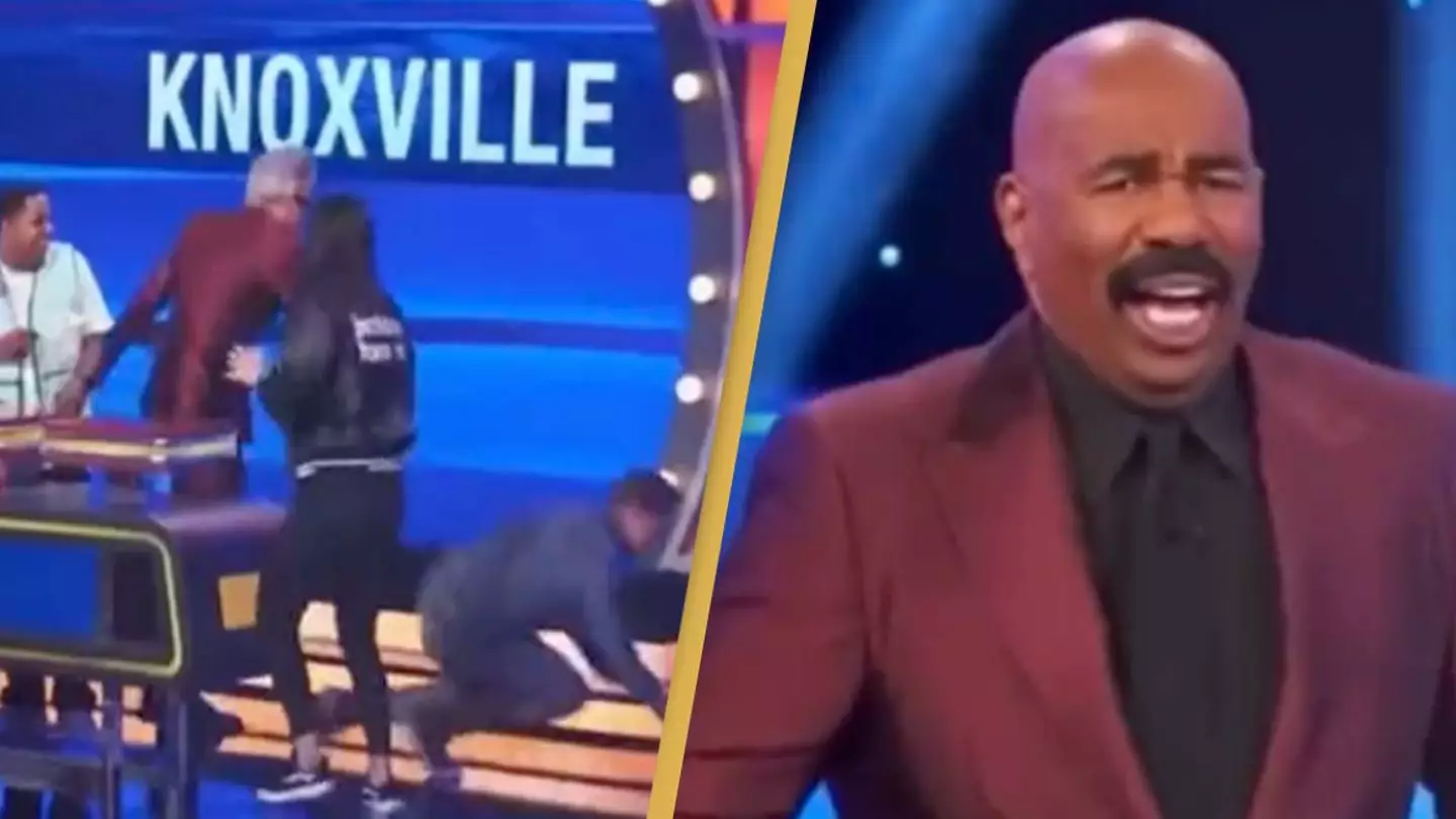 Steve Harvey has no idea how to react to Johnny Knoxville’s behaviour on Family Feud