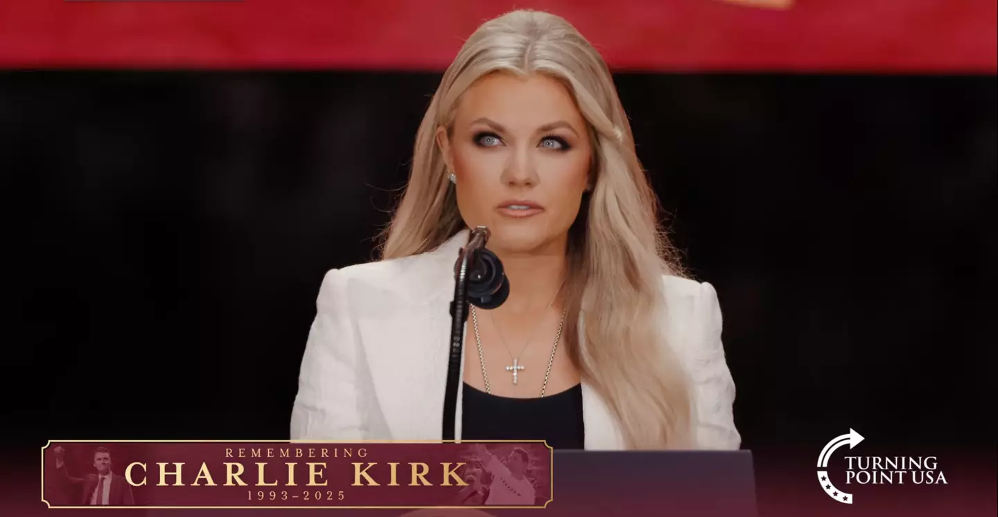 Erika Kirk said she has forgiven her husband's suspected killer in a moving speech at Charlie's memorial last weekend (YouTube/Charlie Kirk)