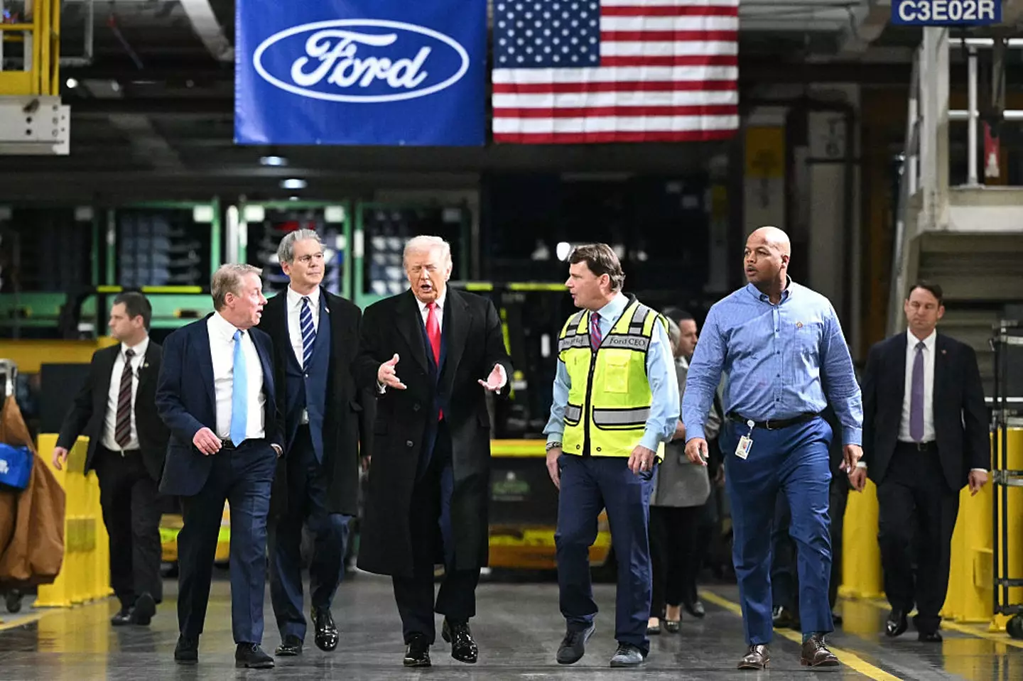 Donald Trump was touring Ford when he was heckled (Photo by Mandel NGAN / AFP via Getty Images)