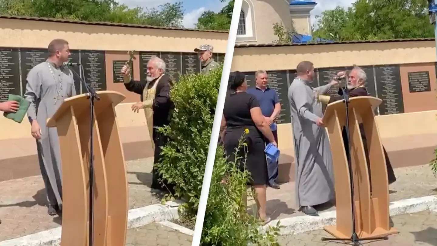 Russian Priest Attacks Ukrainian Priest With A Crucifix At Fallen Solider’s Funeral