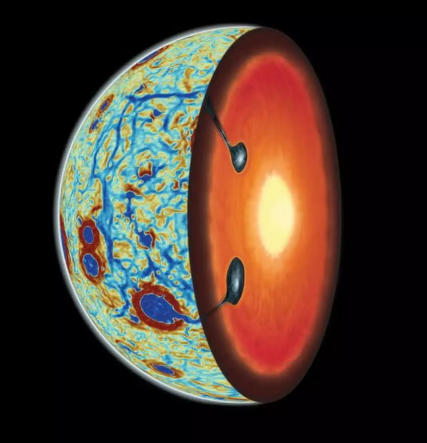 The moon once 'turned inside out'. (Adrien Broquet/University of Arizona & Audrey Lasbordes)
