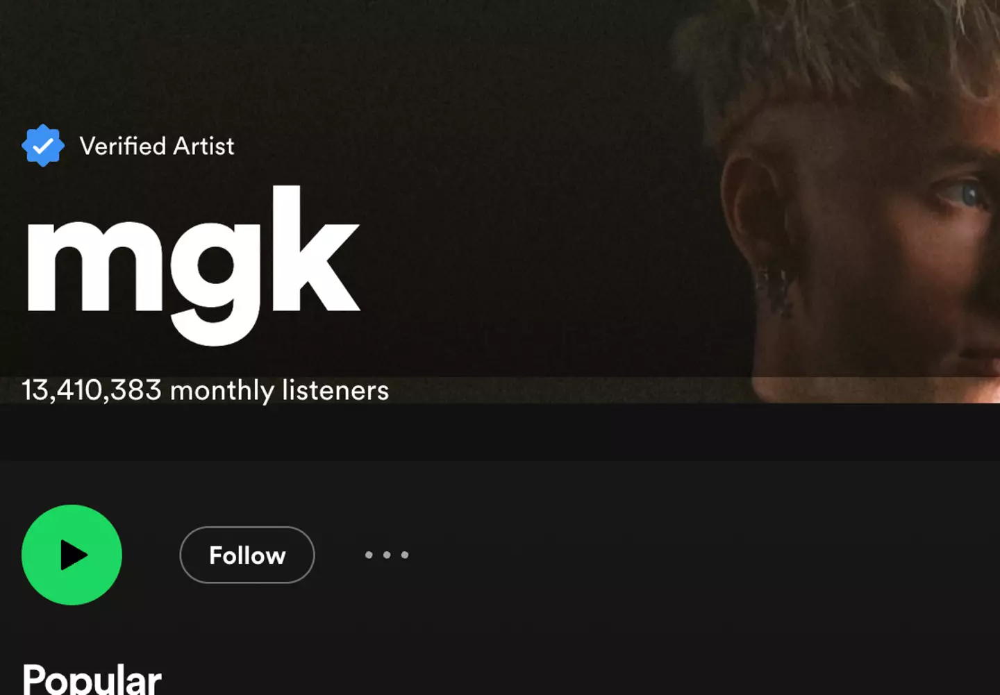 The musician now appears as 'mgk' on Spotify.