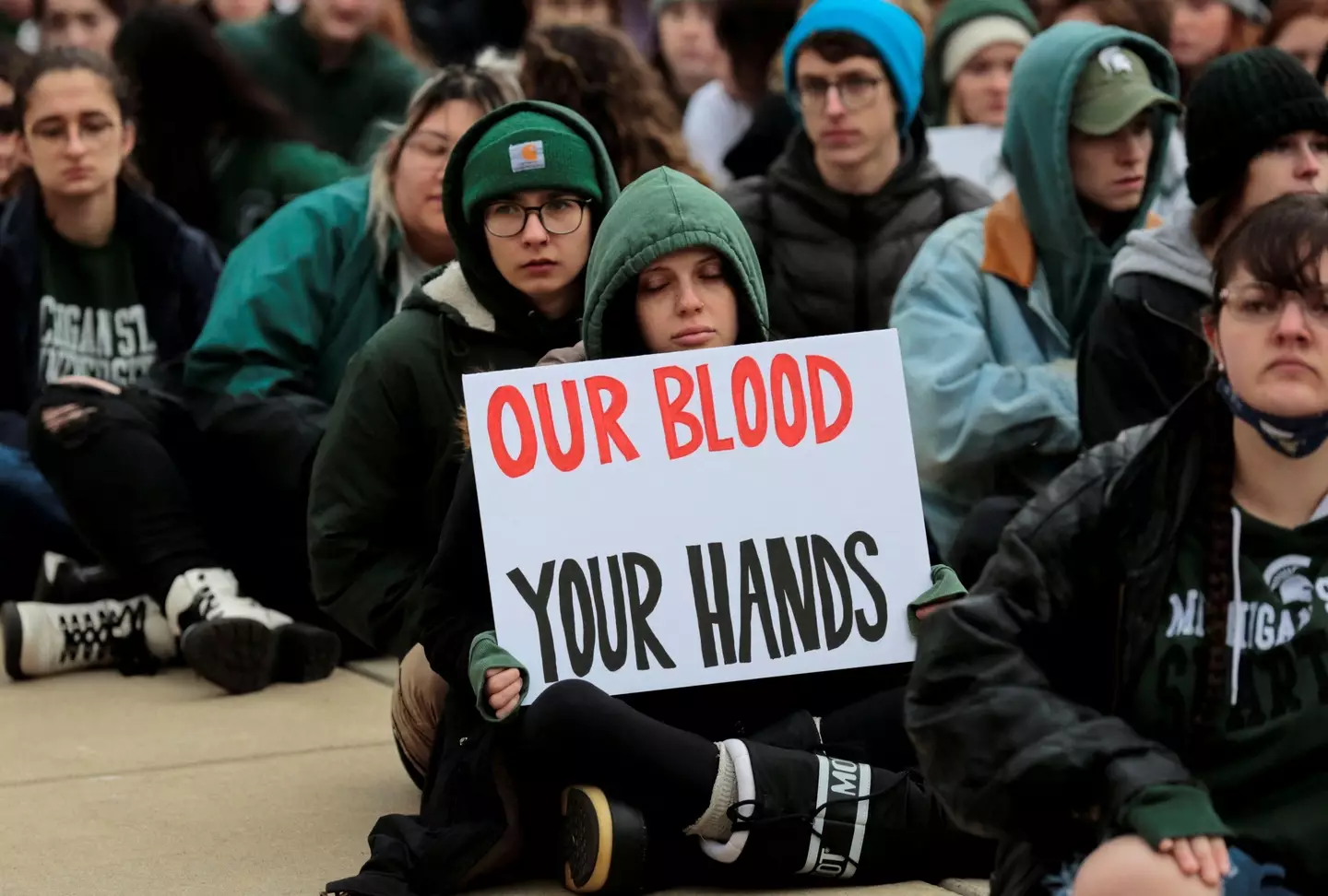 Students at Michigan State University protested in front of the State Capitol against guns following the shooting.