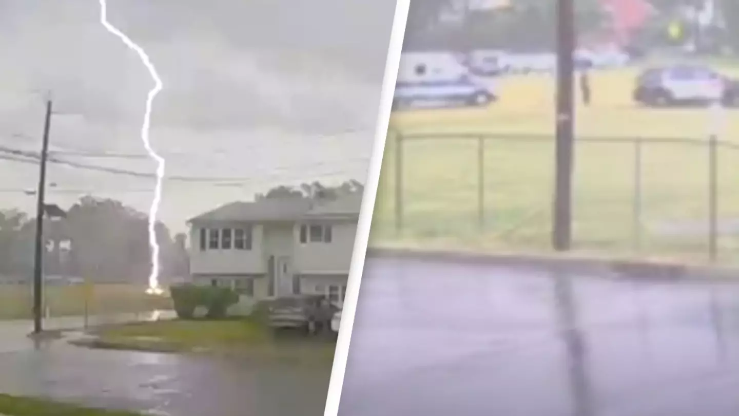 Moment man gets struck by lightning caught on camera