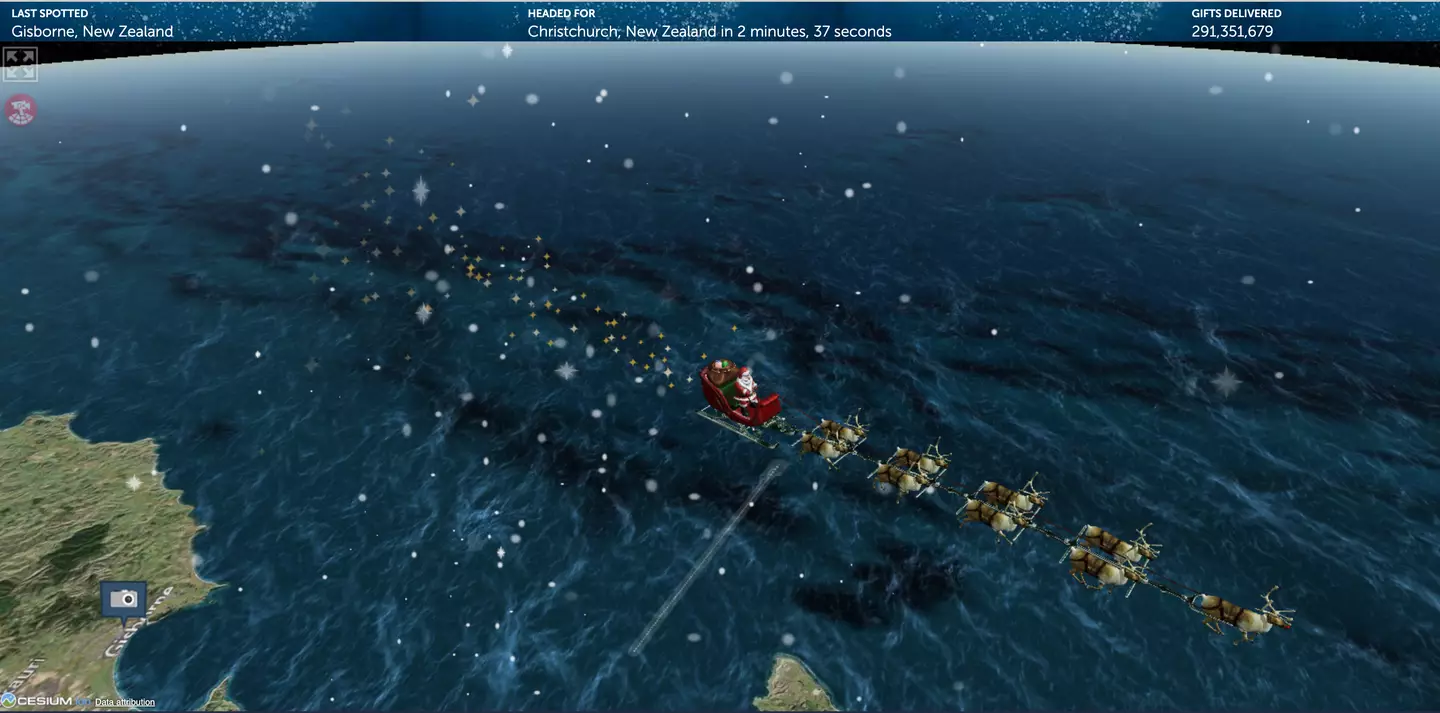 Santa Claus and his nine reindeer are seen flying over New Zealand at the time of writing (NORAD Santa Tracker)