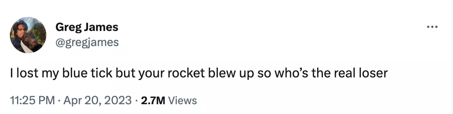 Greg James tweeted after hearing the news that Elon Musk's rocket had blown up.