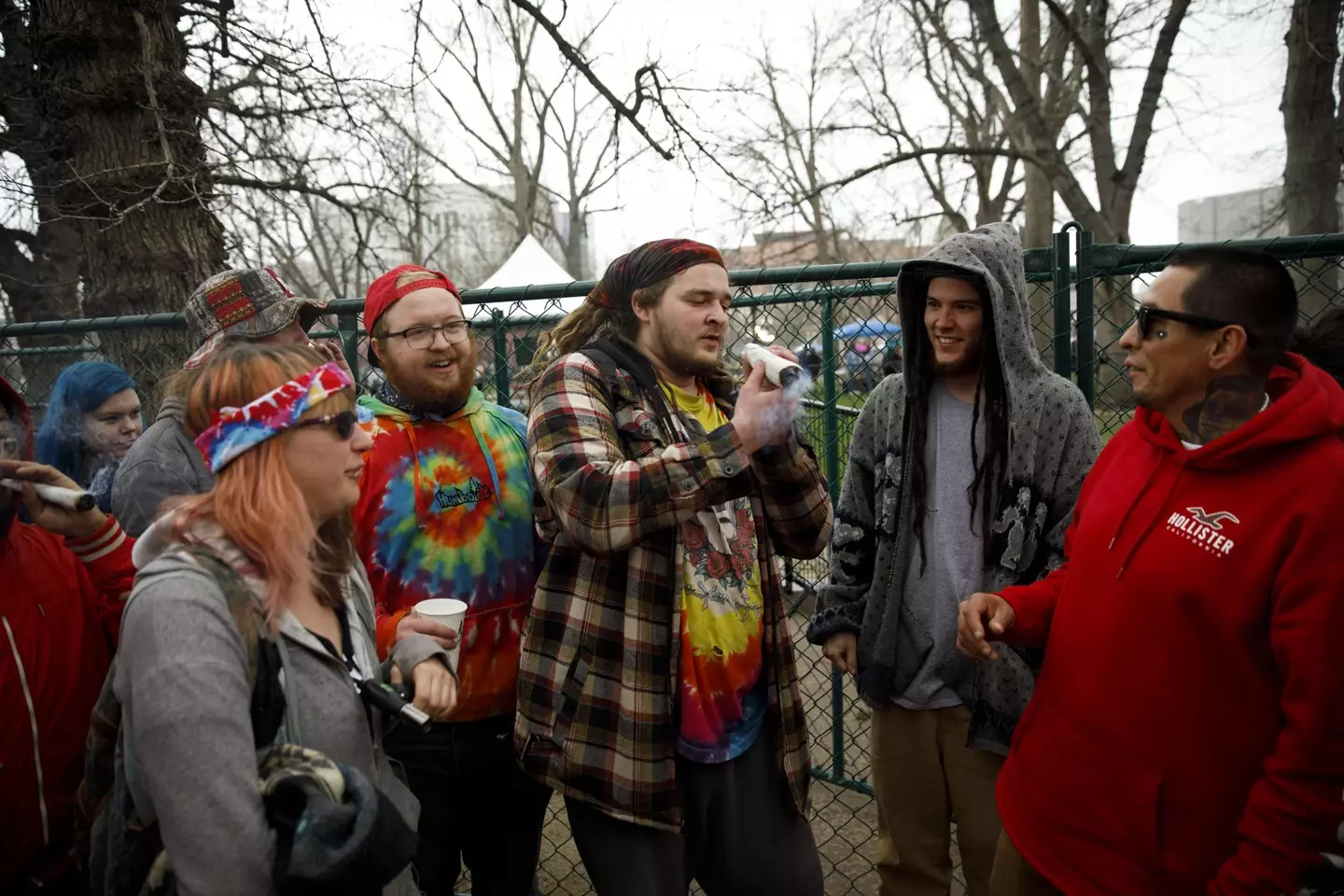 People smoke at the Mile High 420 Festival in Denver, Colorado.