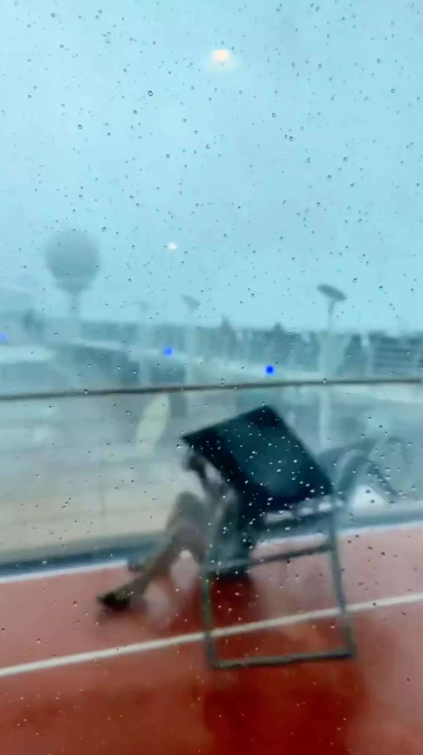 People can be seen sliding across the walkways as they clutch to the railings.