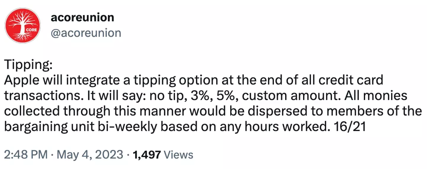 CORE proposed splitting tips between staff.