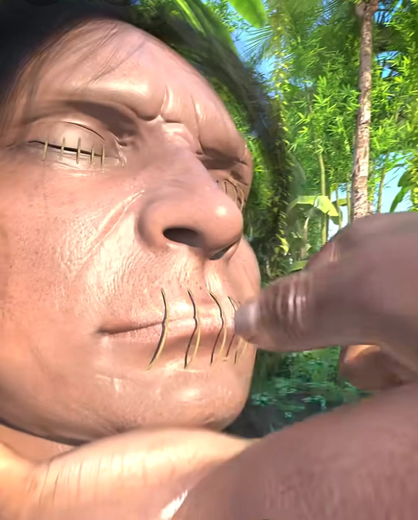 The process involved sewing the eyes and the mouth shut (YouTube/Zack D. Films)