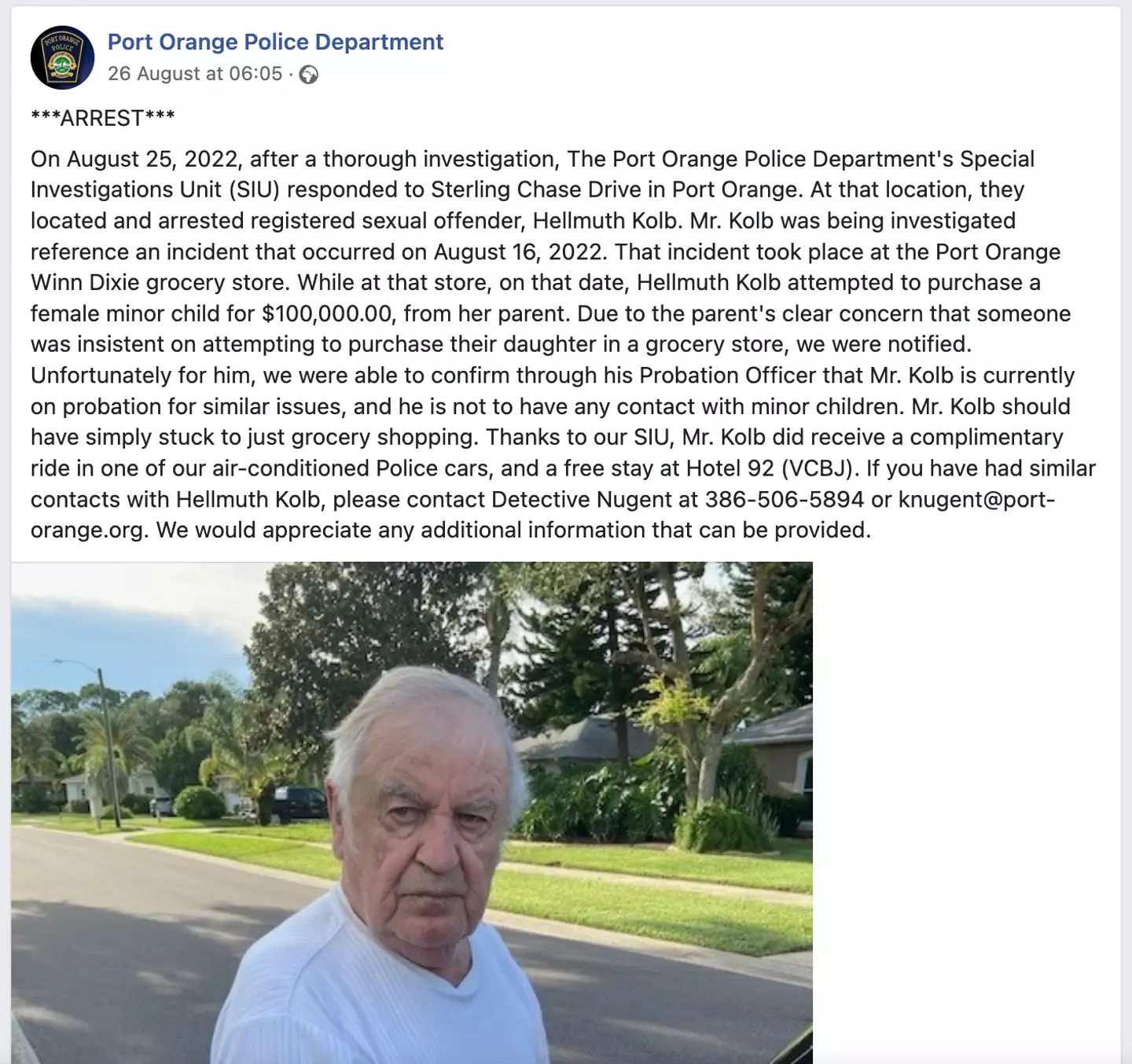 Port Orange Police Department posted about the incident on Facebook.