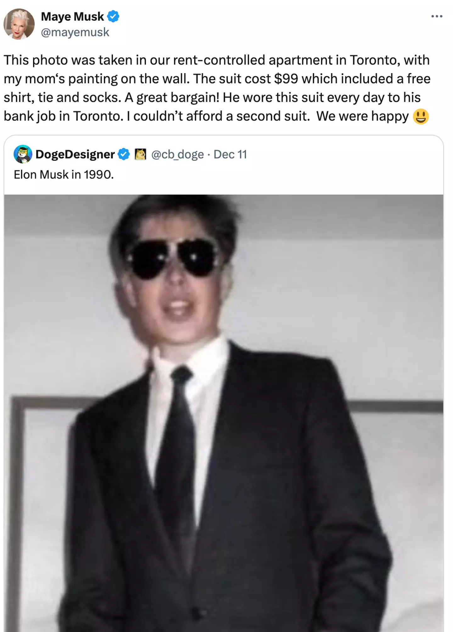 His mom gave the backstory of the suit (mayemusk/X)