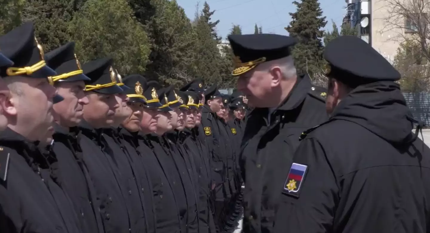 Still from Russia's video reportedly showing survivors from the Moskva.