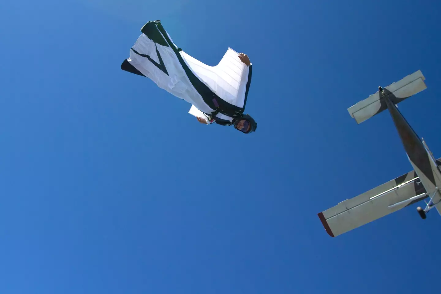 A wingsuited skydiver.