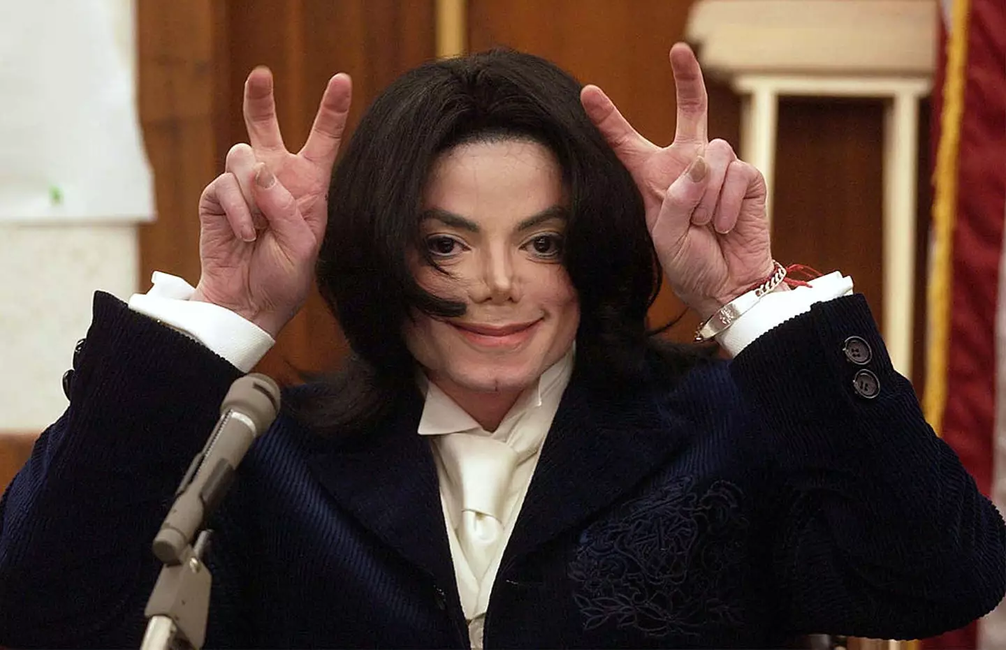 Singer Michael Jackson pictured testifying during his civil trial in Santa Maria Superior Court in 2002 (Jim Ruyman-Pool/Getty Images)