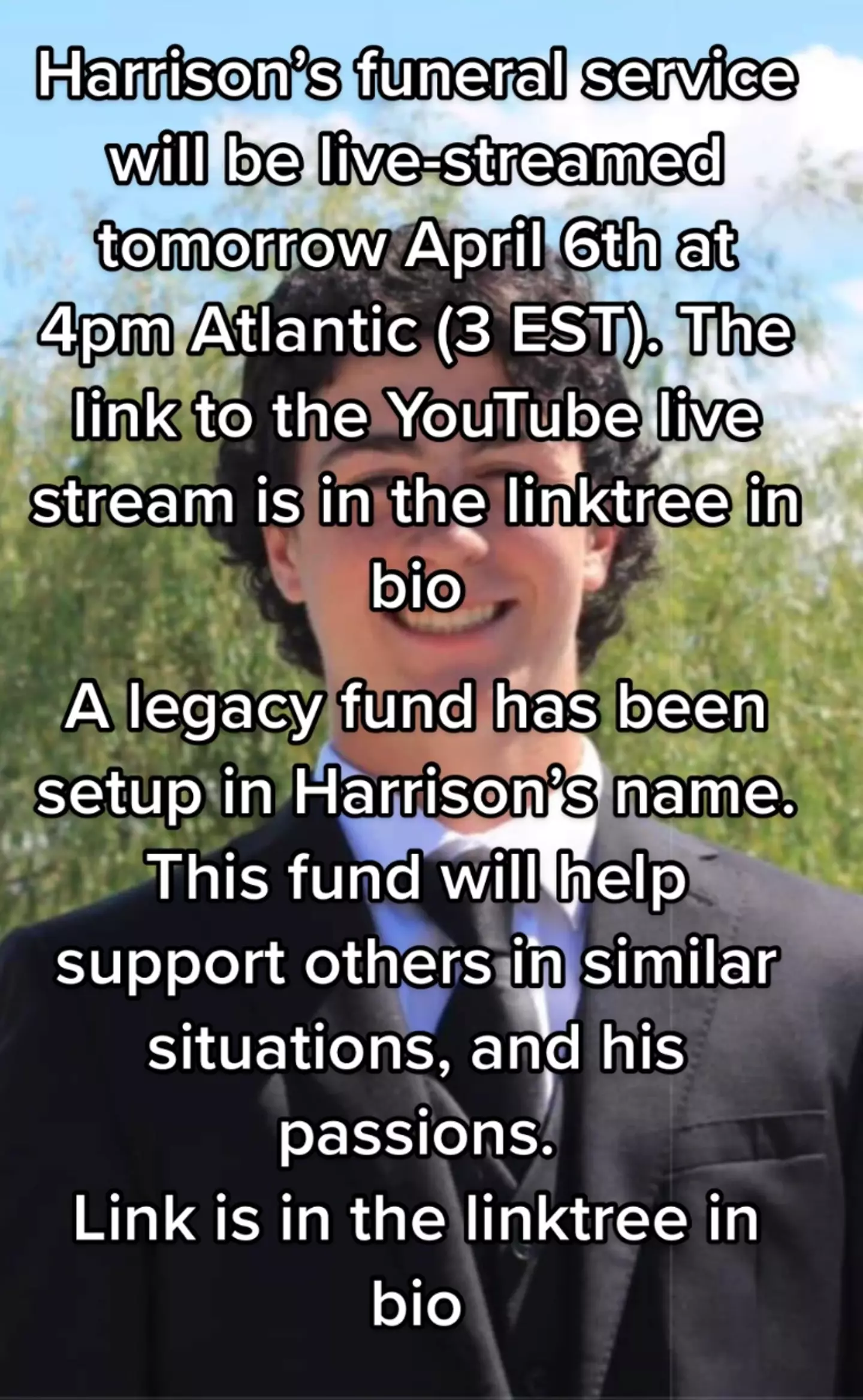 Harrison's family are holding a funeral service on 6 April.