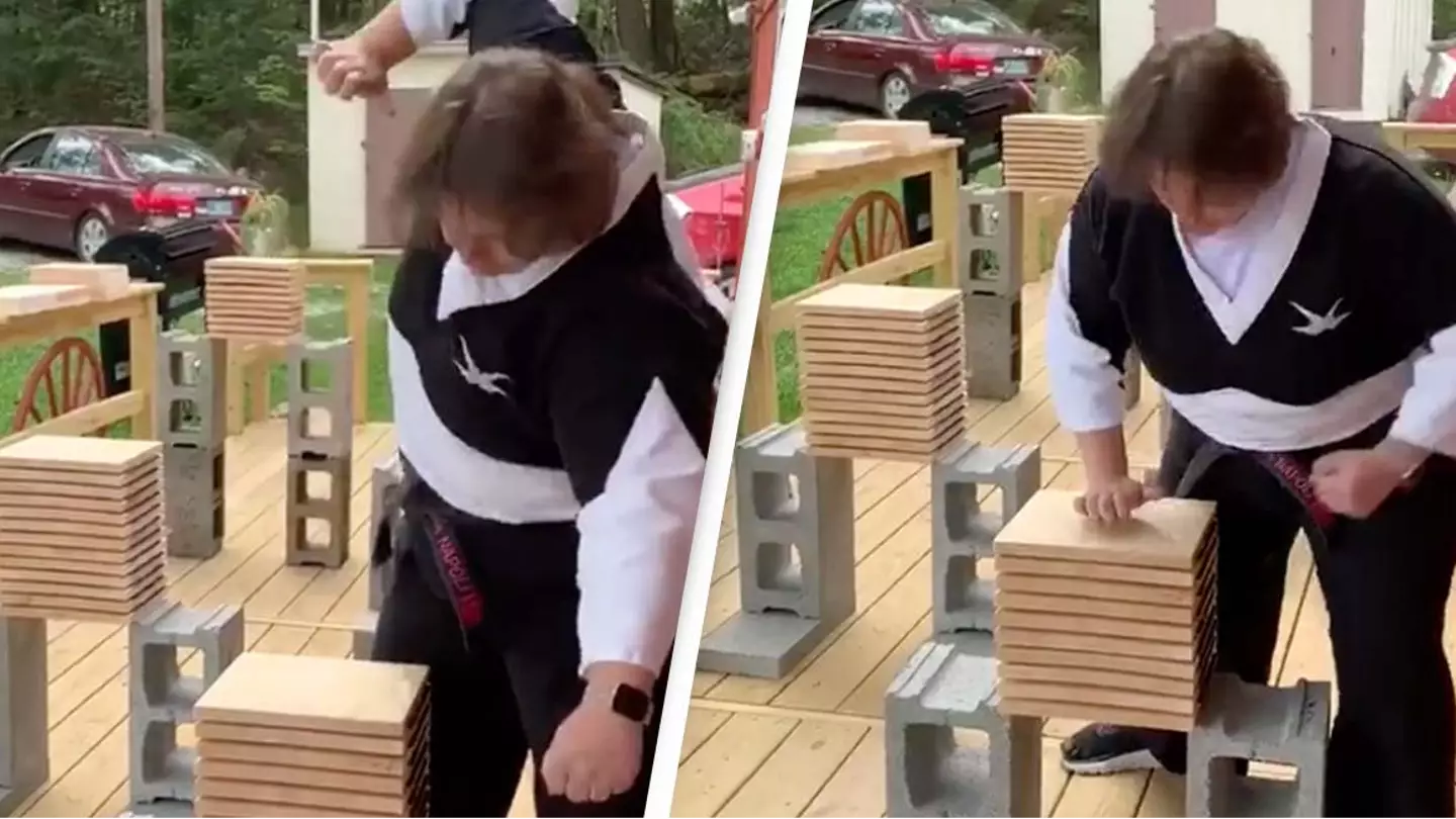 Woman Breaks Multiple Wooden Slates With Bare Hands In Incredible Video