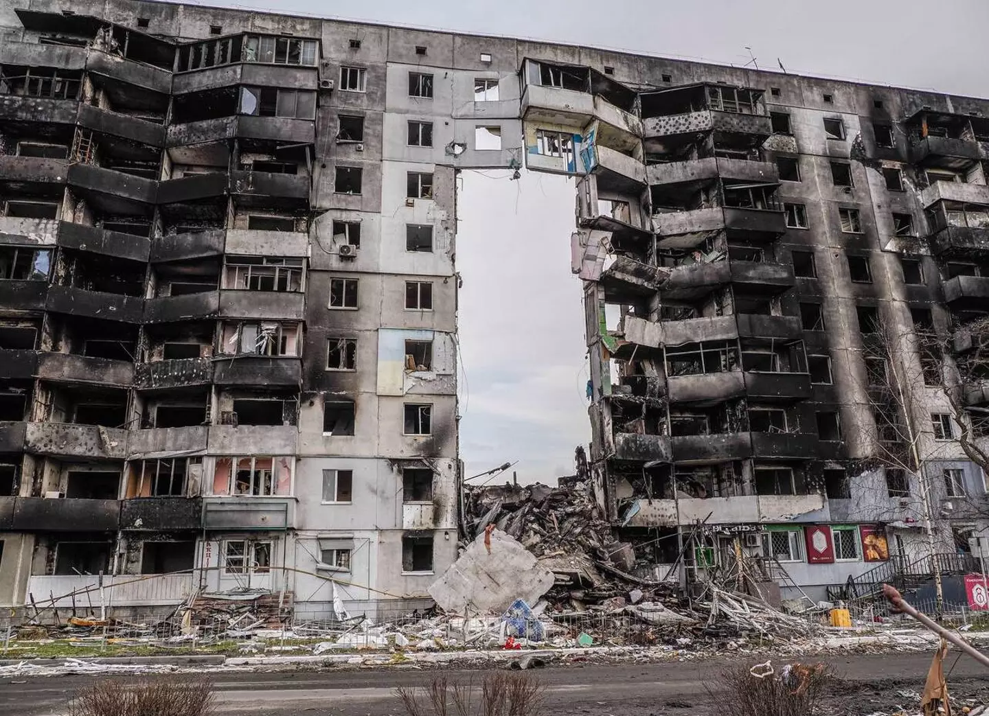 Destroyed building in Ukraine is one of many heavy bombardments the country has seen.
