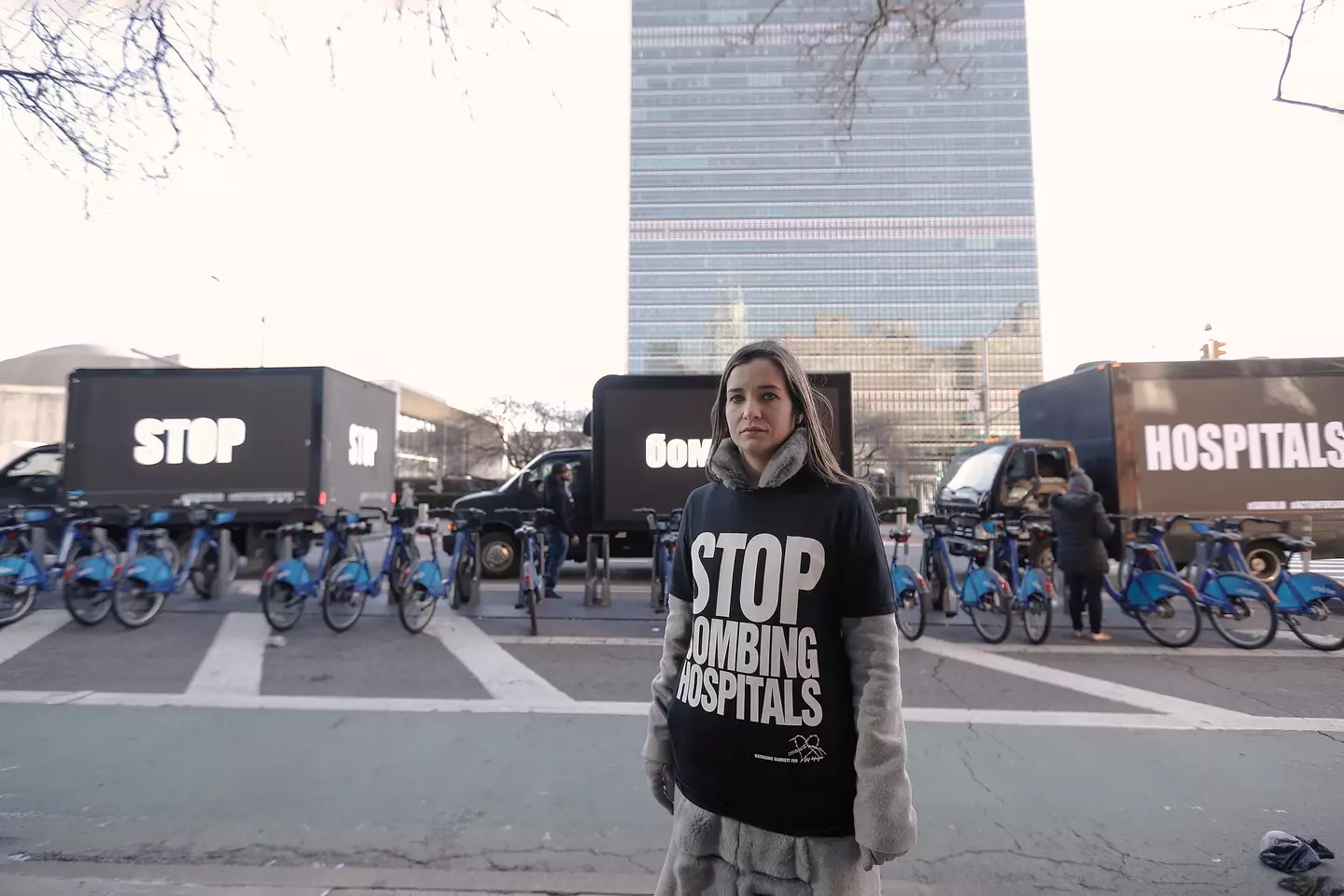 Waad attends a protest in front of the United Nations in 2020.