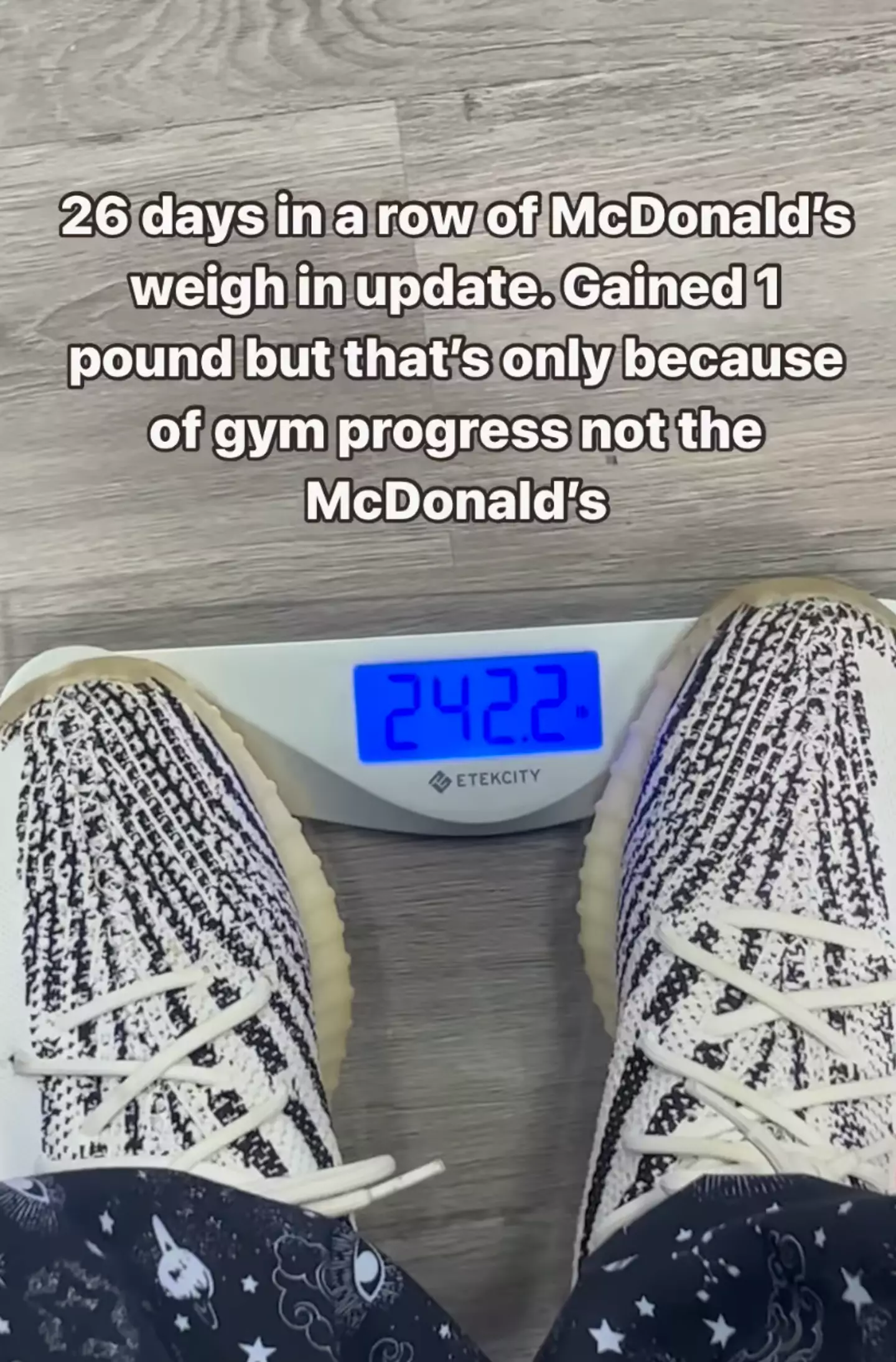 He said his weight gain had nothing to do with the McDonald's he has been consuming (Instagram/@zona.eats)
