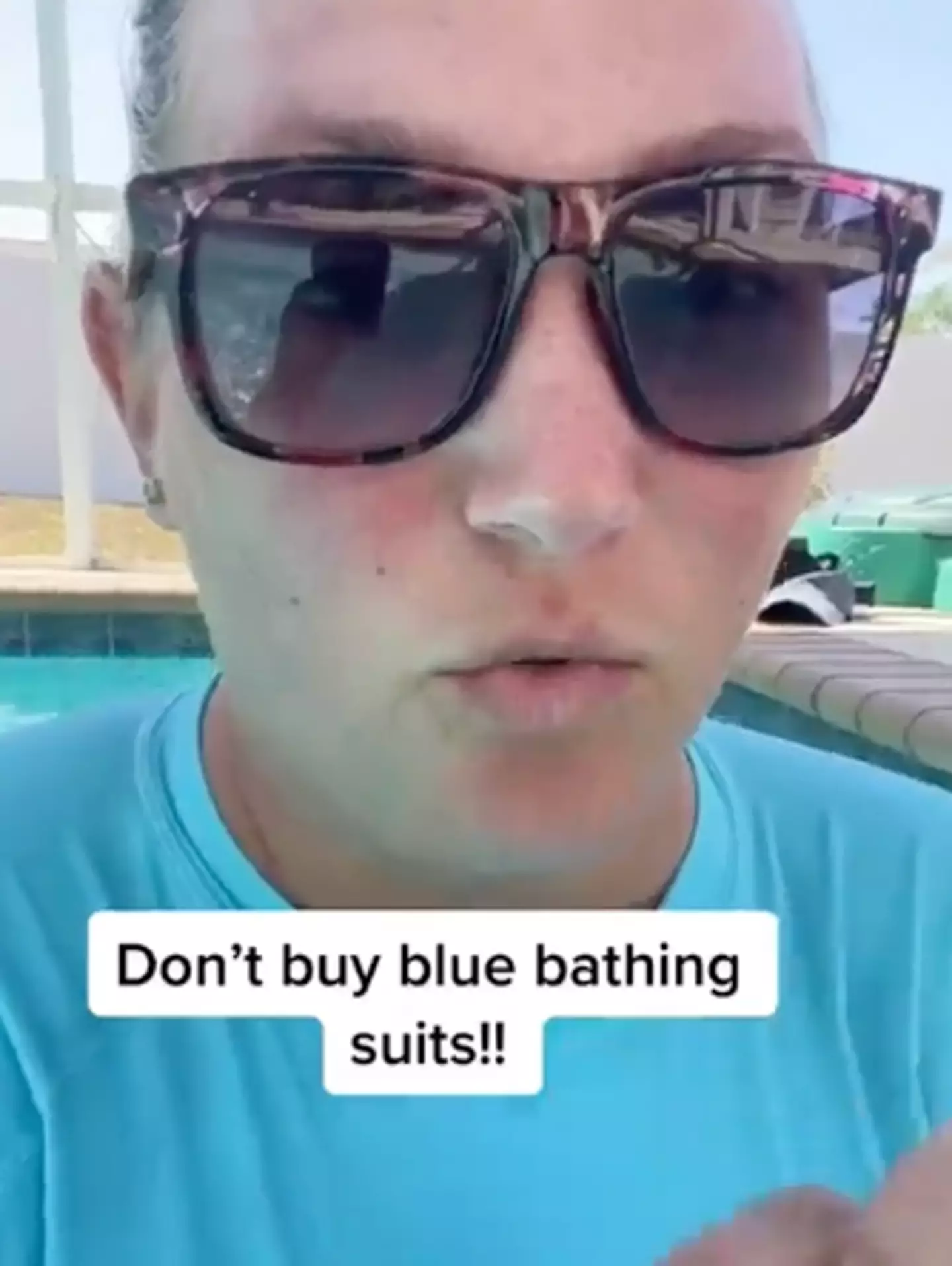 The mum warns other parents not to buy blue swimsuits.