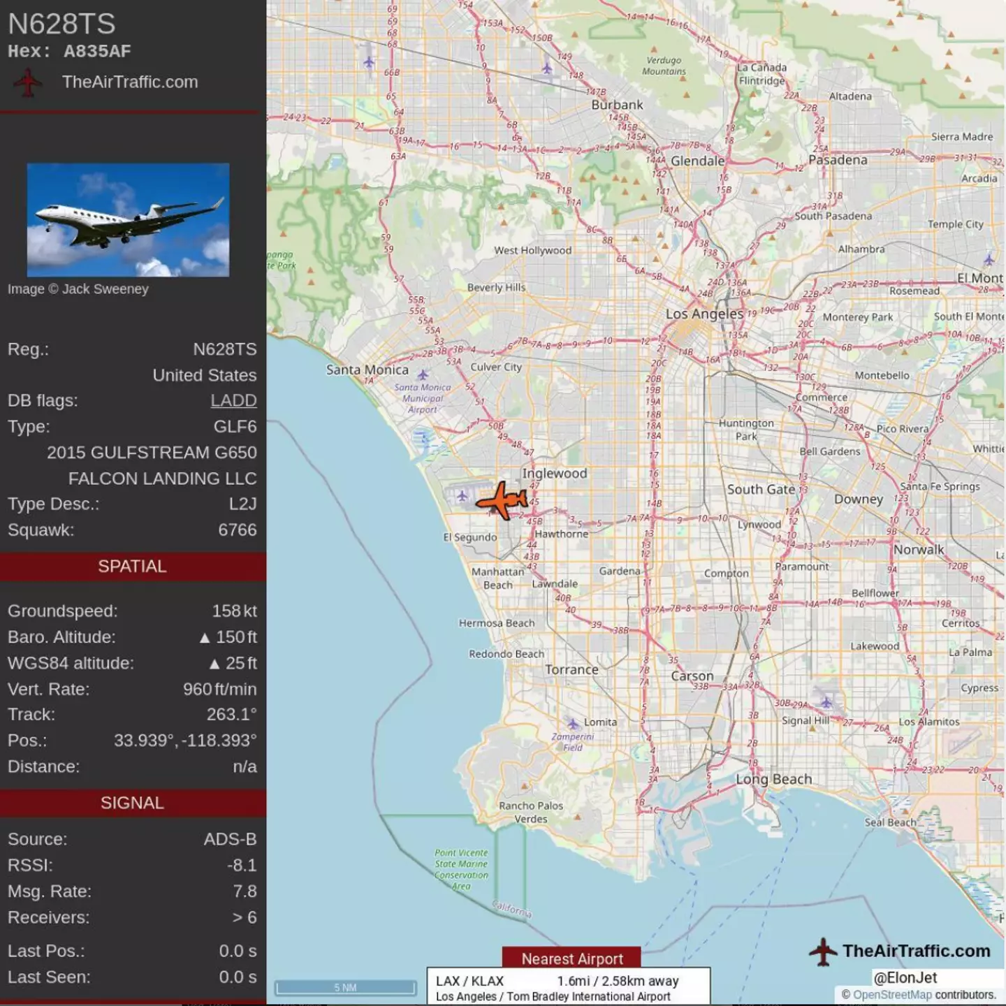 Sweeney also posts his plane-tracking operations on Instagram.