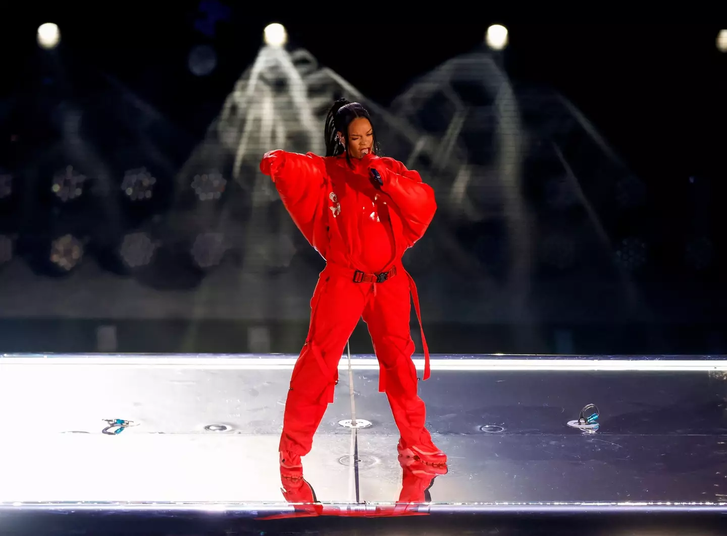 Rihanna during her Super Bowl halftime show.