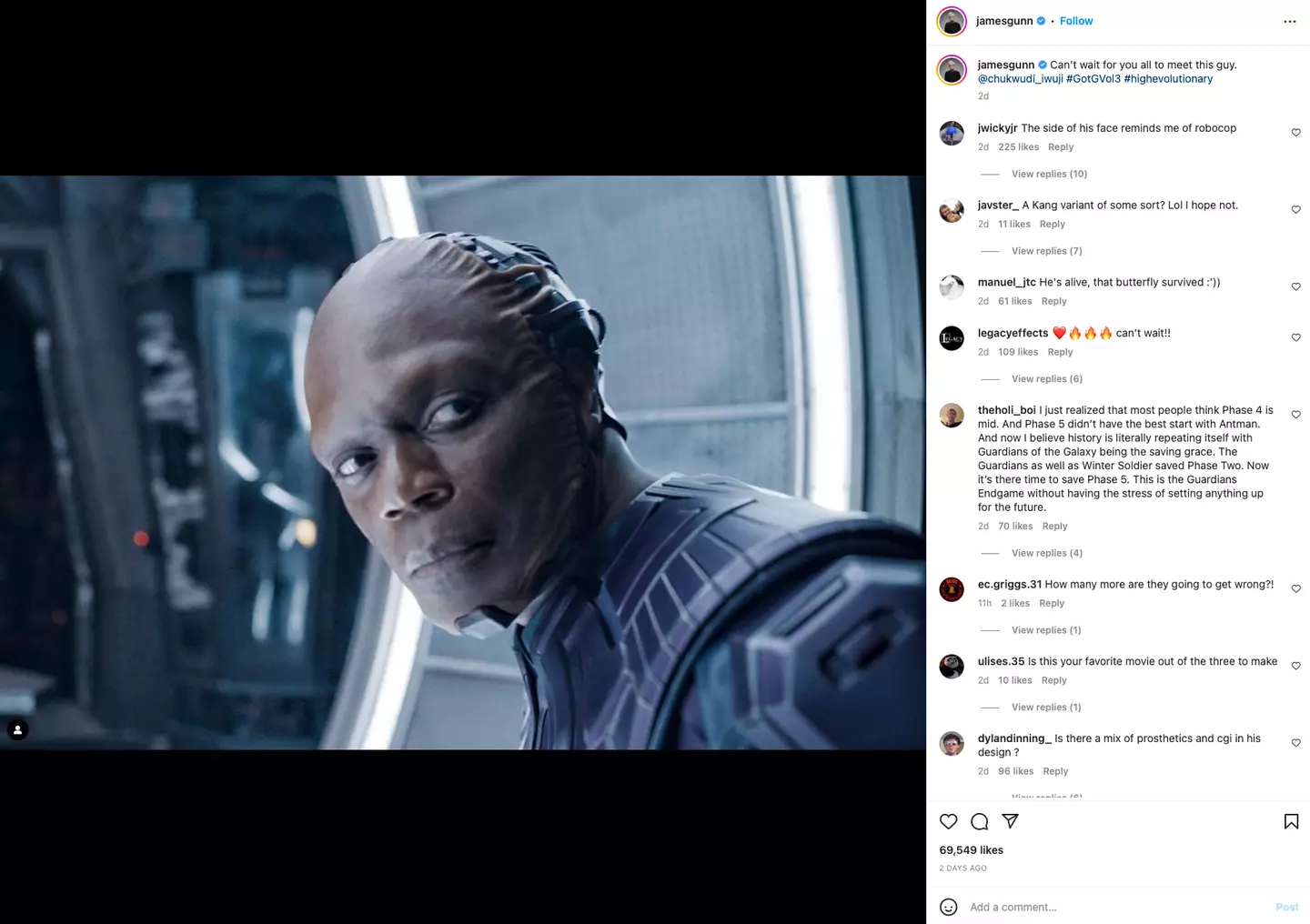 Gunn uploaded an Instagram pic of British actor Chukwudi Iwuji, who is set to play Rocket’s creator.