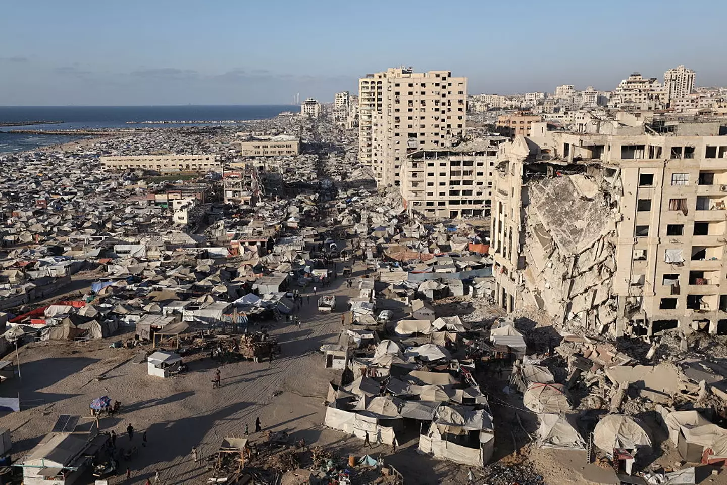 A view of the war-torn Gaza Strip where Palestinians have been deprived of basic necessities such as shelter, food, and clean water, and are struggling to survive in harsh living conditions (Khames Alrefi/Anadolu via Getty Images)
