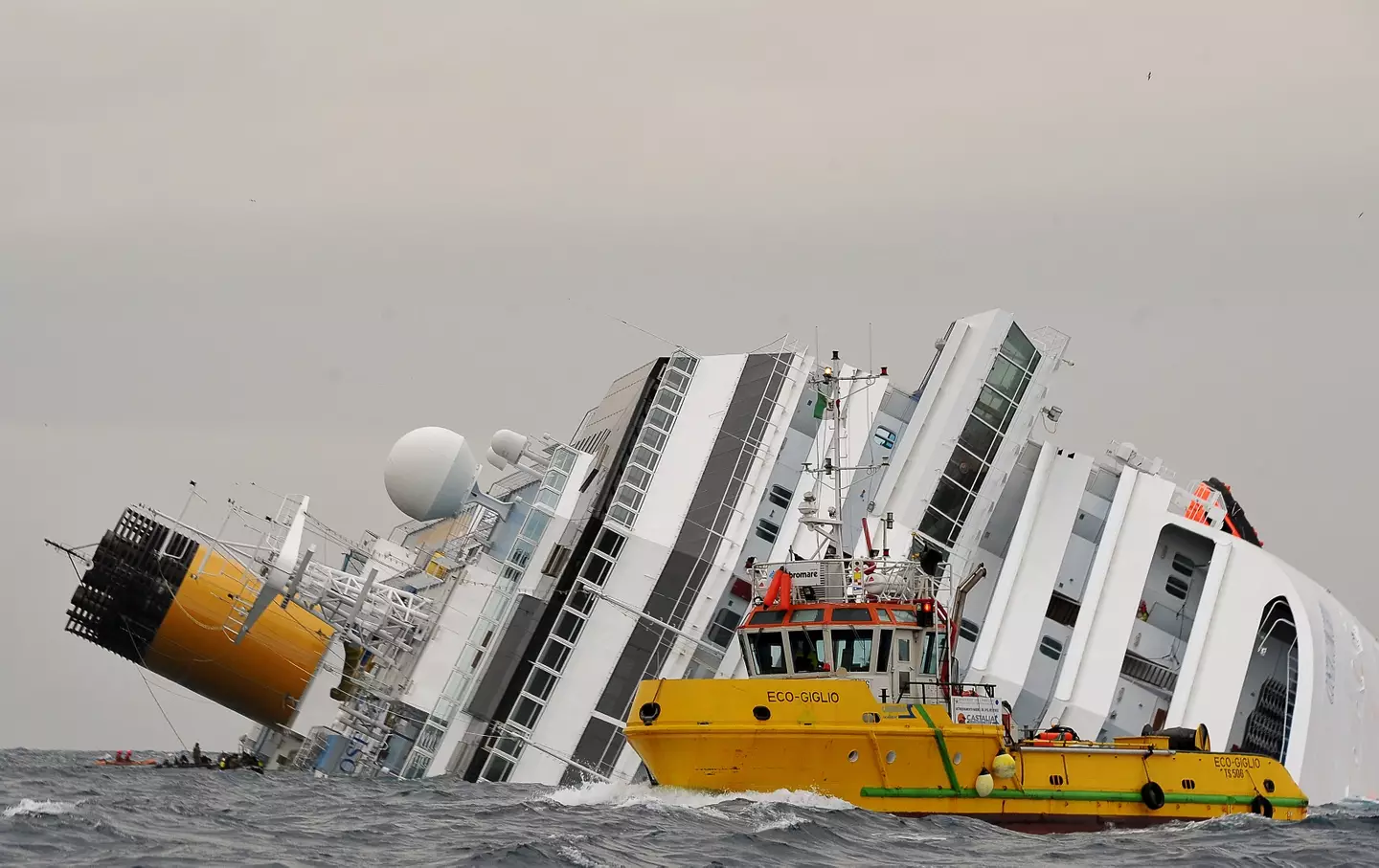 The impact of the collision caused the ship to tilt 30 degrees (ANDREAS SOLARO/AFP via Getty Images)
