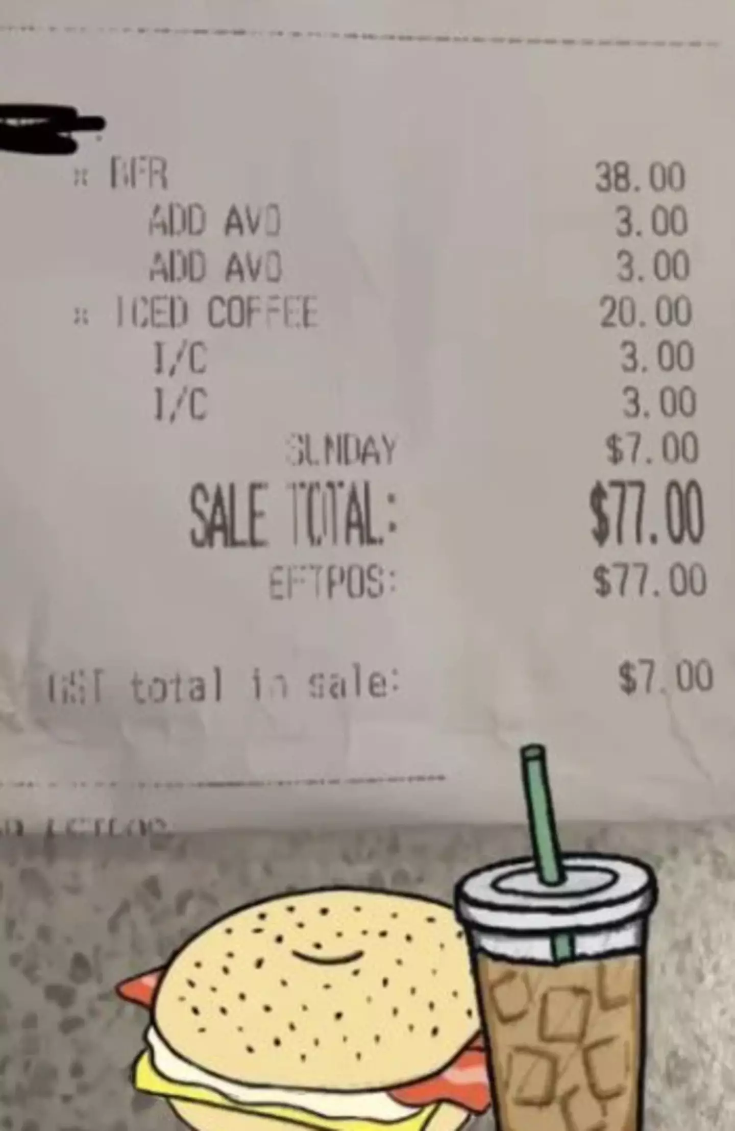 The total on the receipt.