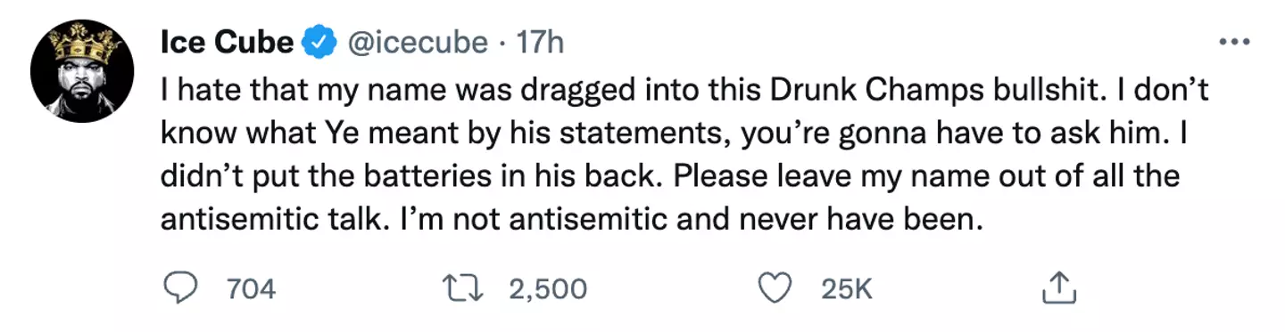 Ice Cube hit back at Kanye.