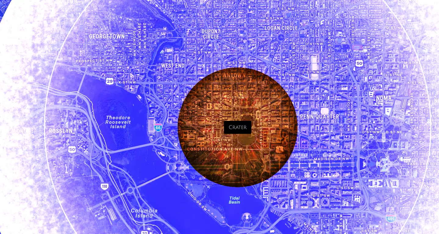The asteroid's potential impact on Washington DC (Asteroid Launcher/NealFun)