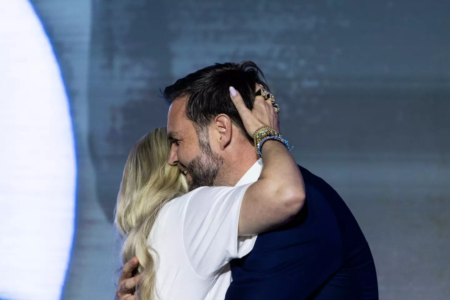 Erika Kirk embracing JD Vance at an event last month (Brad Vest/Getty Images)